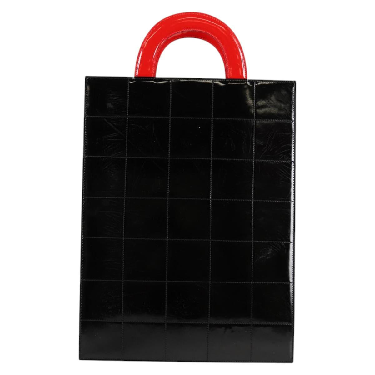 CHANEL Mademoiselle Choco Bar line Tote Bag Leather Red CC Auth 135950V
