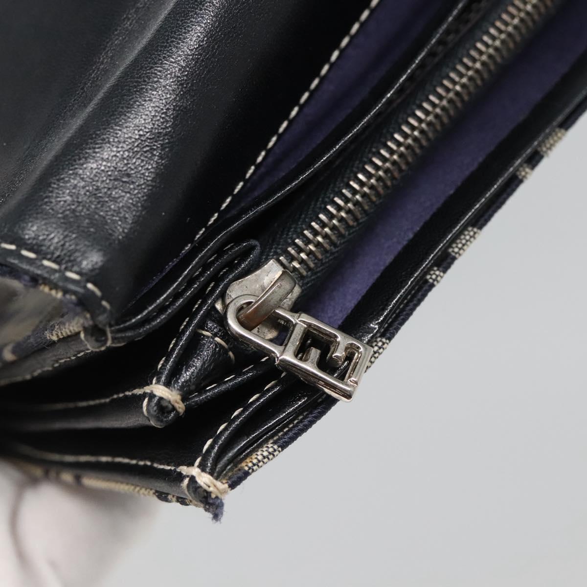 FENDI Zucchino Canvas Long Wallet Navy Silver Auth 135967