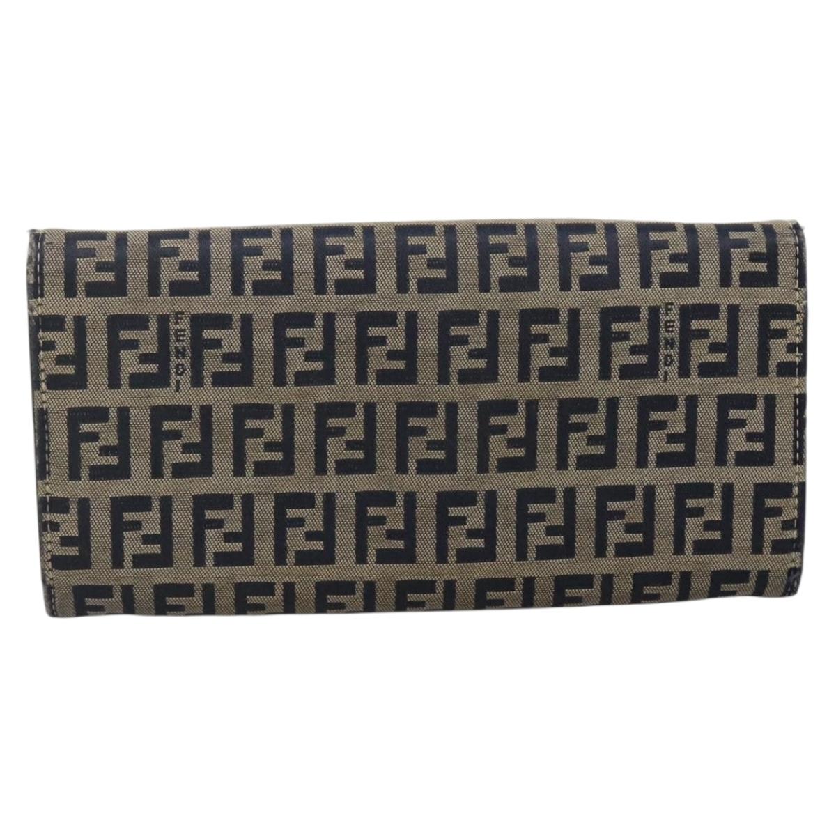 FENDI Zucchino Canvas Long Wallet Navy Silver Auth 135967