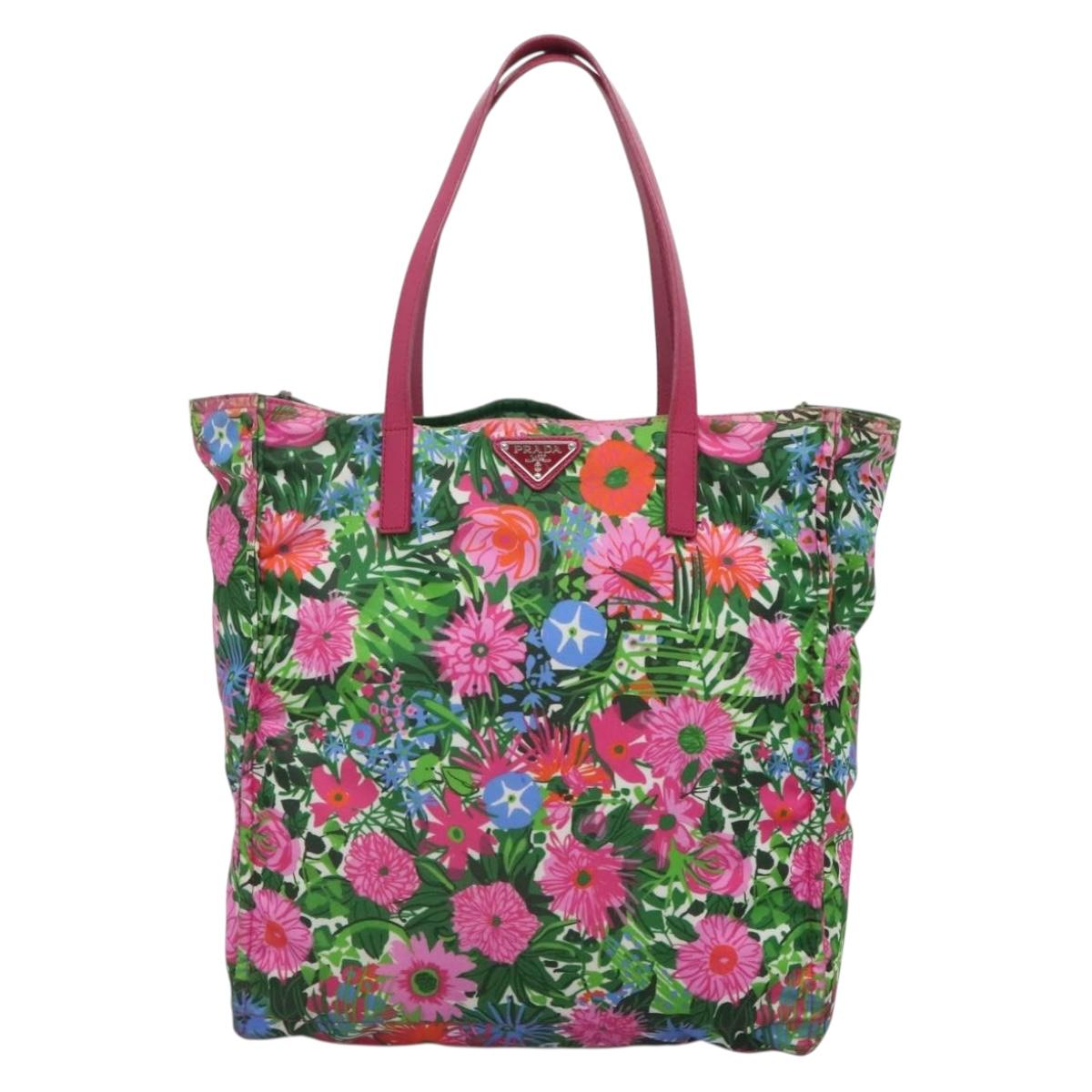 PRADA Tote Bag Nylon Multicolor Silver Auth 135984