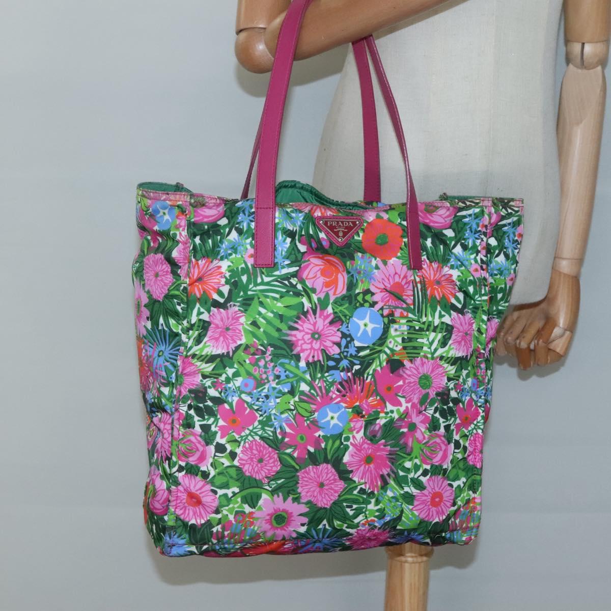 PRADA Tote Bag Nylon Multicolor Silver Auth 135984