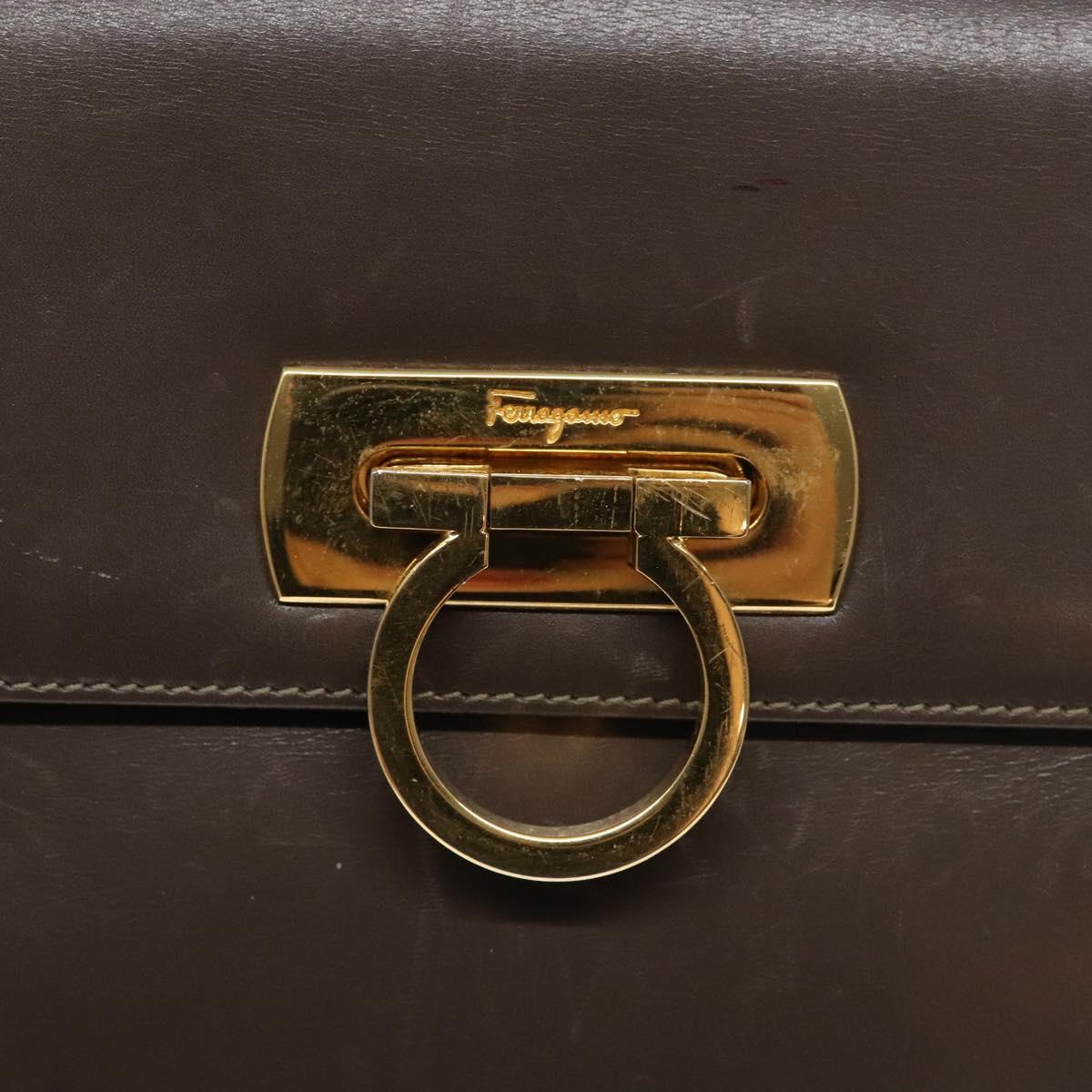 Salvatore Ferragamo Gancini Shoulder Bag Leather Brown Silver Auth 135987