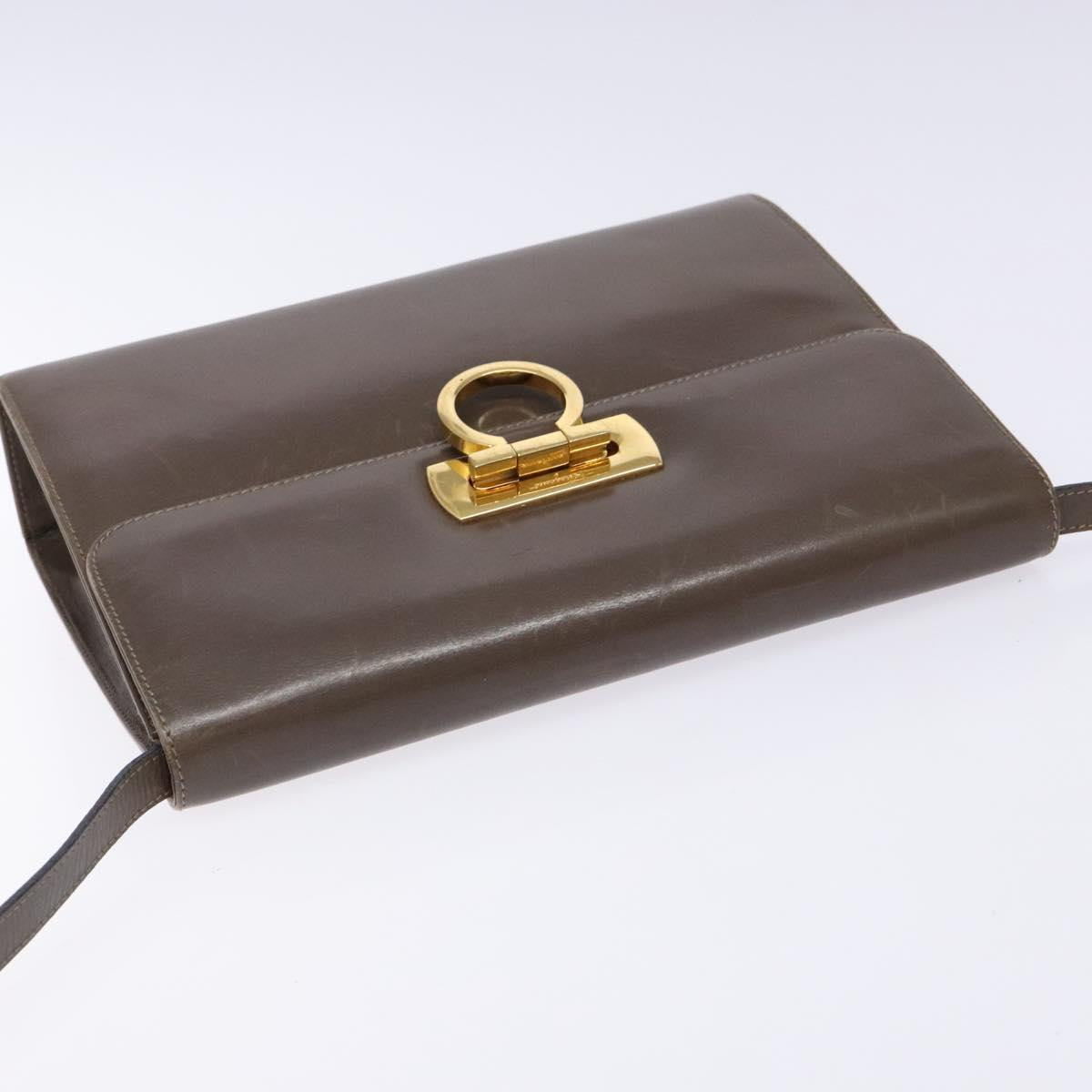 Salvatore Ferragamo Gancini Shoulder Bag Leather Brown Silver Auth 135987