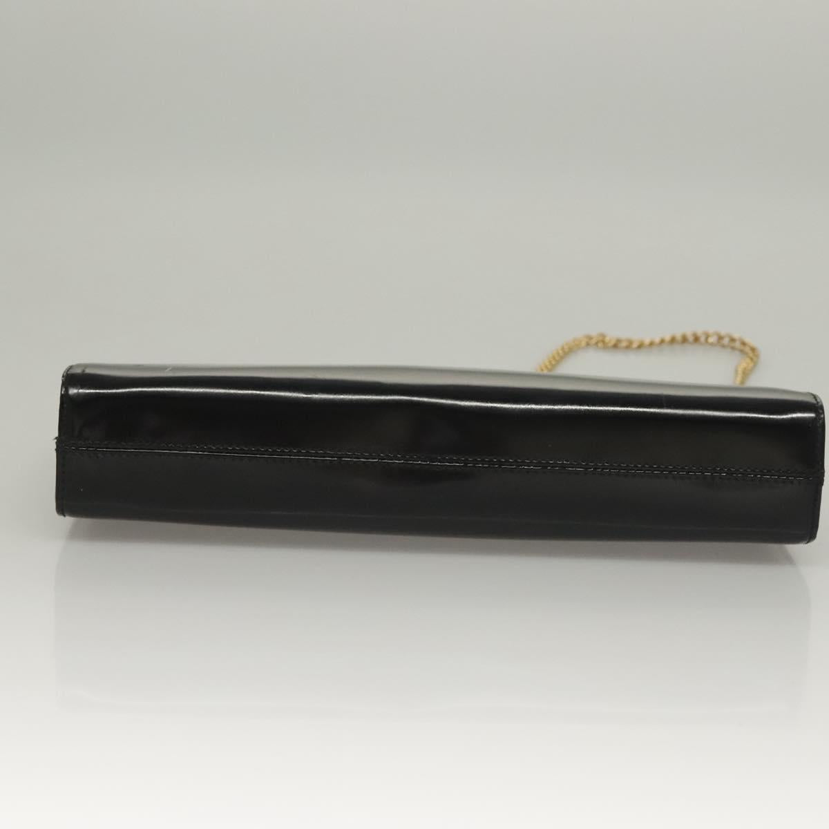 Salvatore Ferragamo Gancini Chain Shoulder Bag Enamel Black Silver Auth 135991