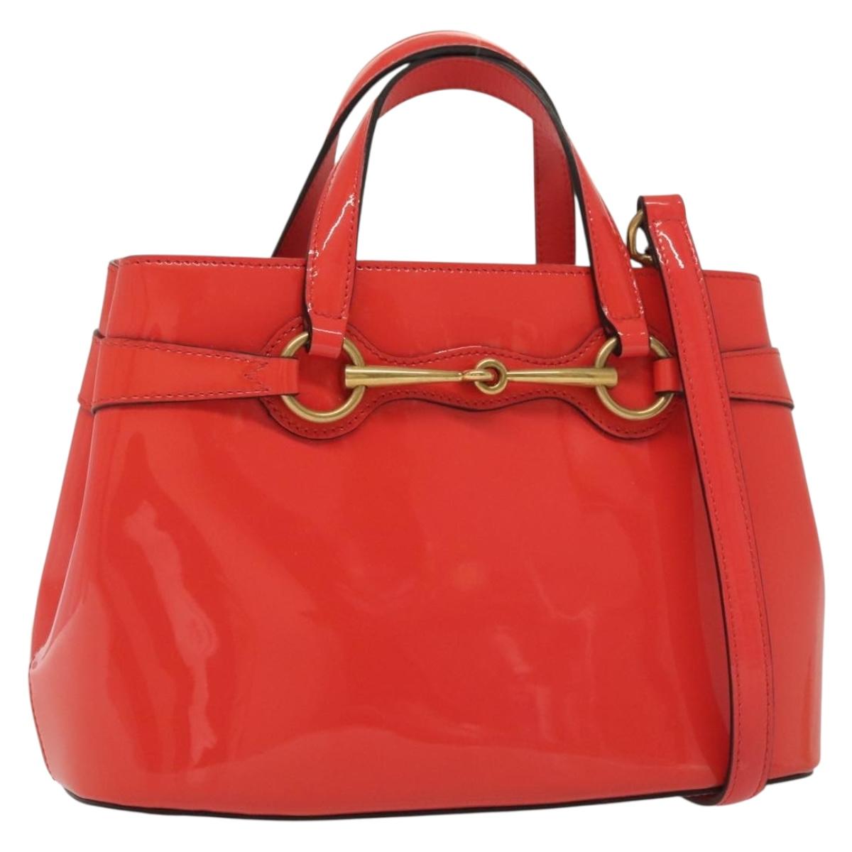 GUCCI Hand Bag Enamel 2way Red Gold 371925 Auth 135992