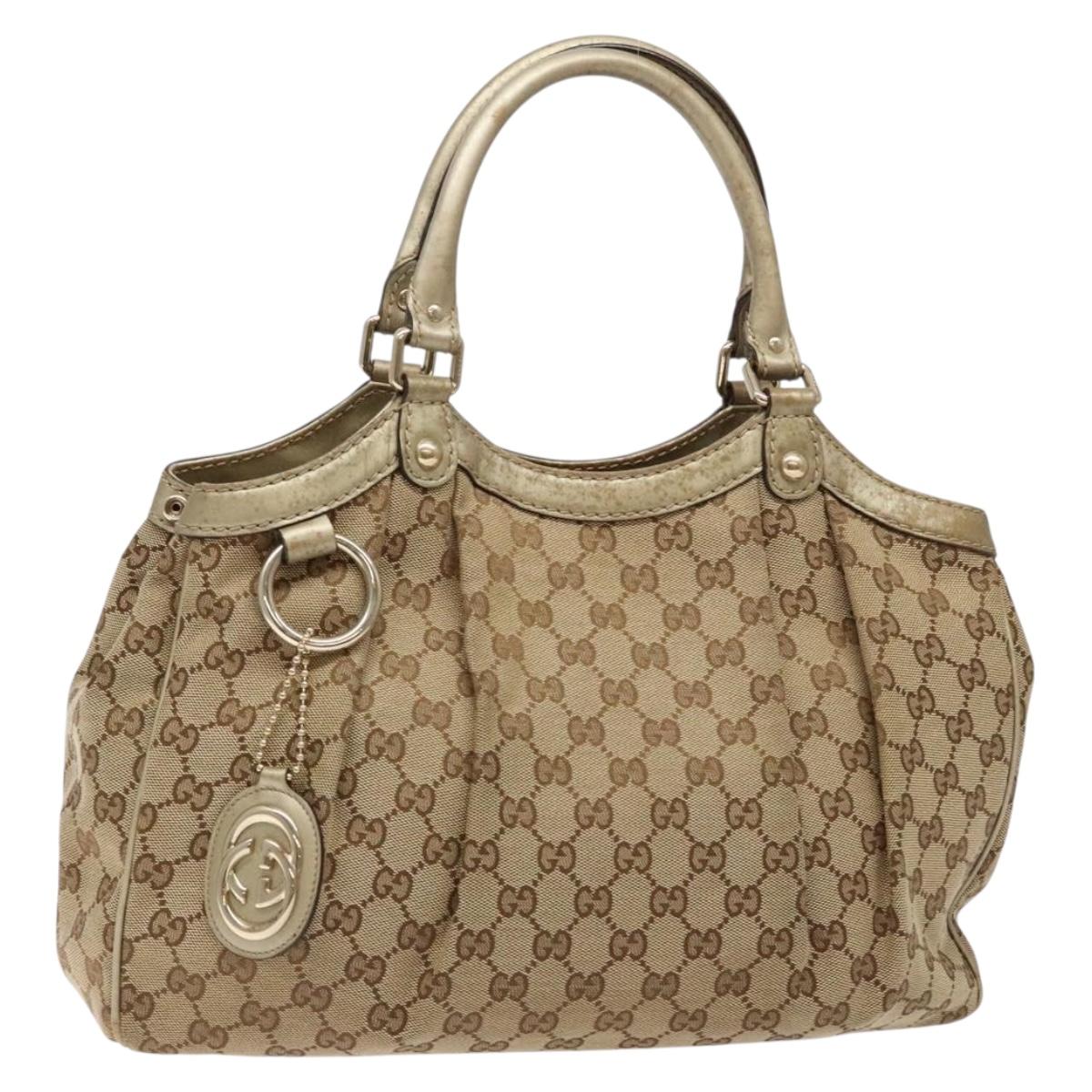 GUCCI GG Canvas Hand Bag Beige Gold 211944 Auth 135993