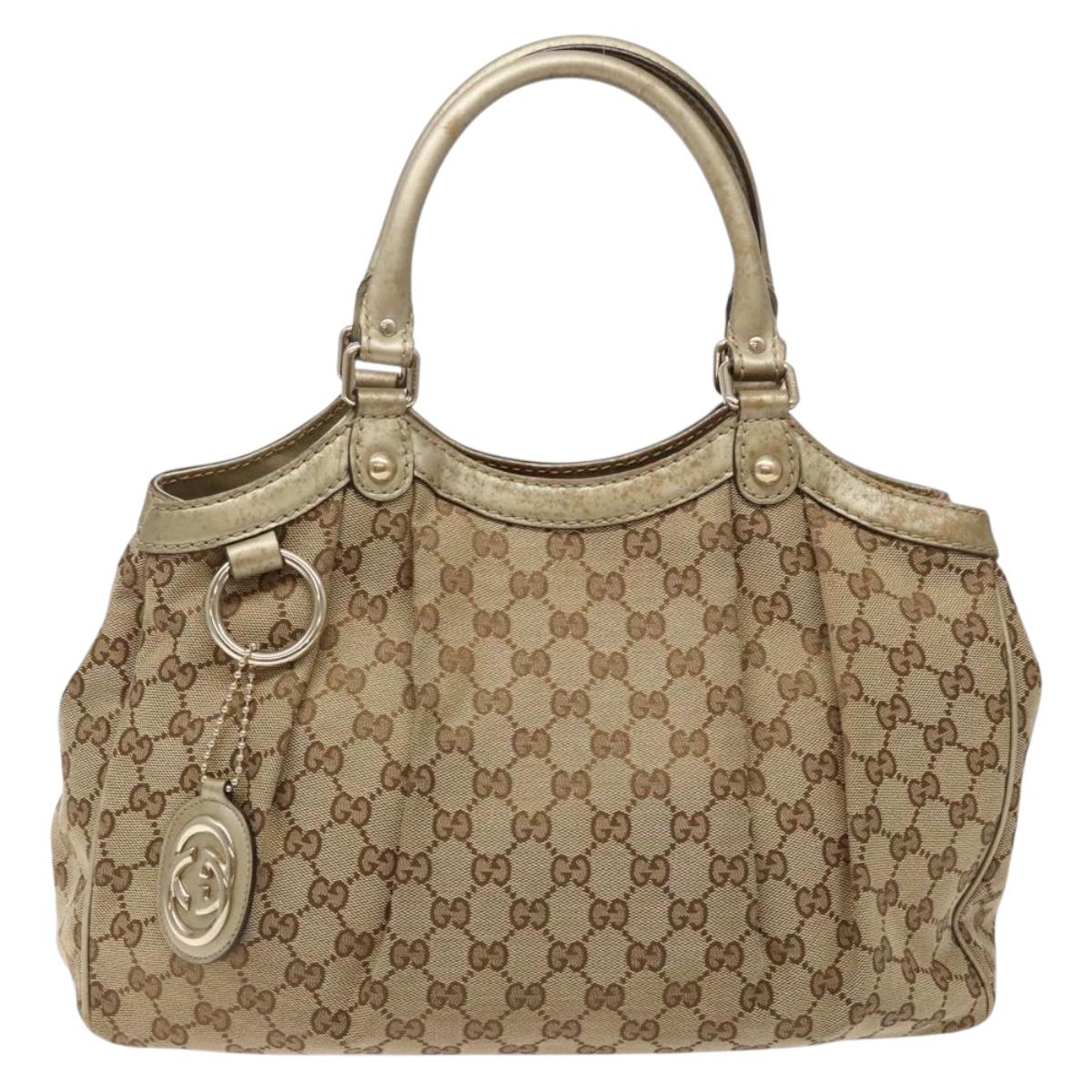 GUCCI GG Canvas Hand Bag Beige Gold 211944 Auth 135993