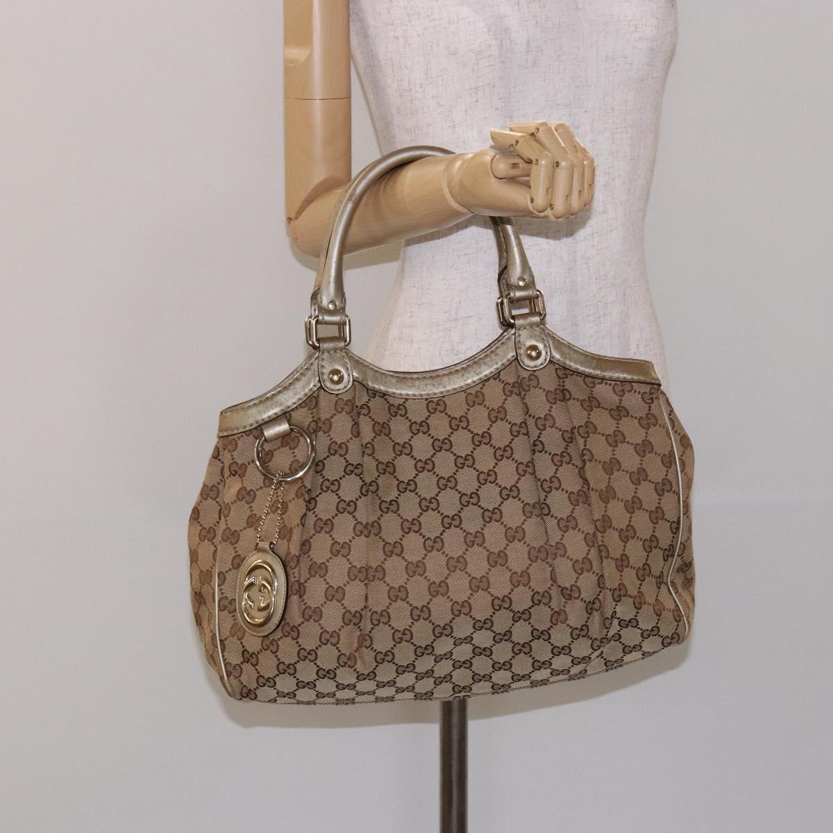 GUCCI GG Canvas Hand Bag Beige Gold 211944 Auth 135993