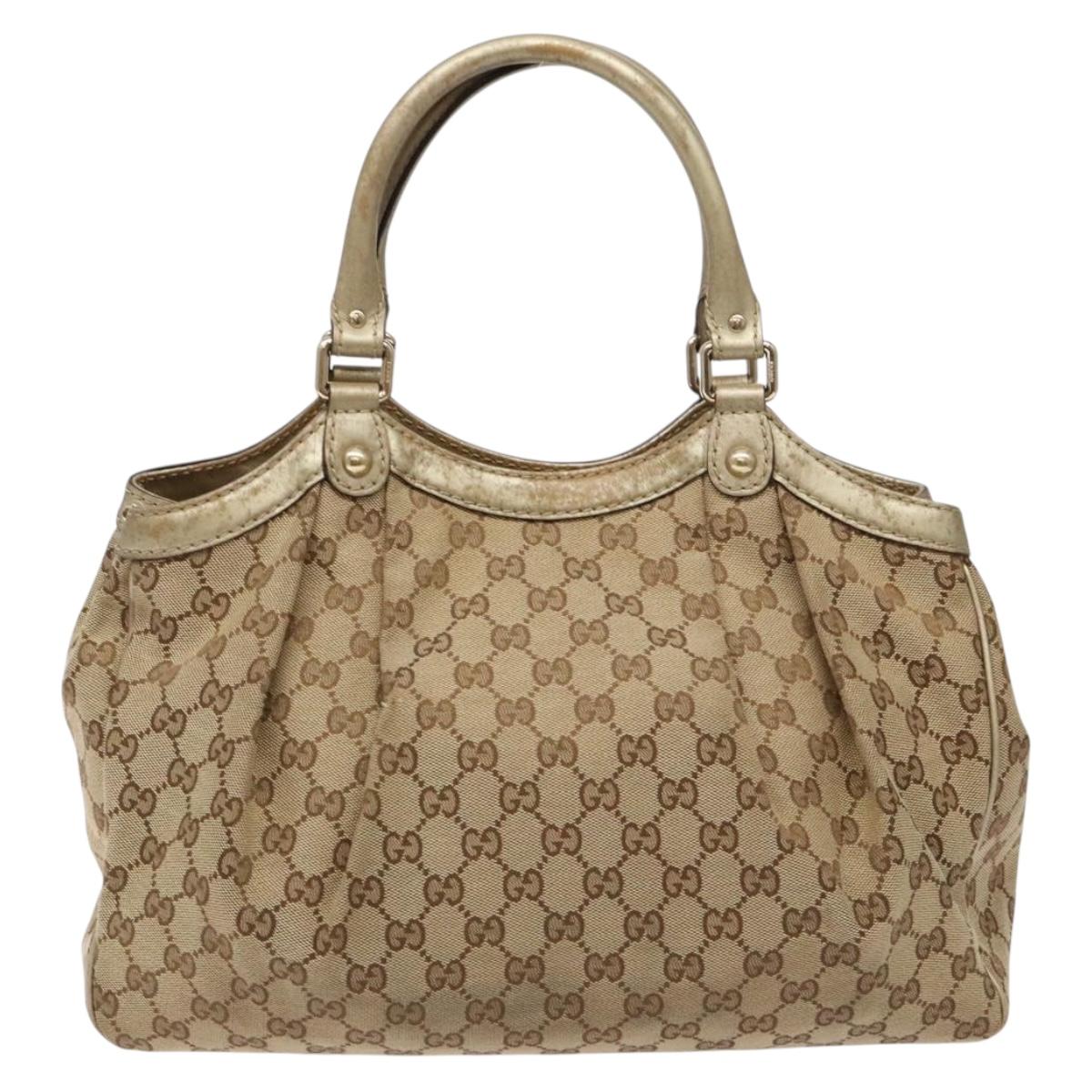 GUCCI GG Canvas Hand Bag Beige Gold 211944 Auth 135993