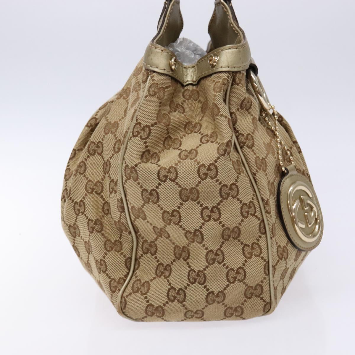 GUCCI GG Canvas Hand Bag Beige Gold 211944 Auth 135993