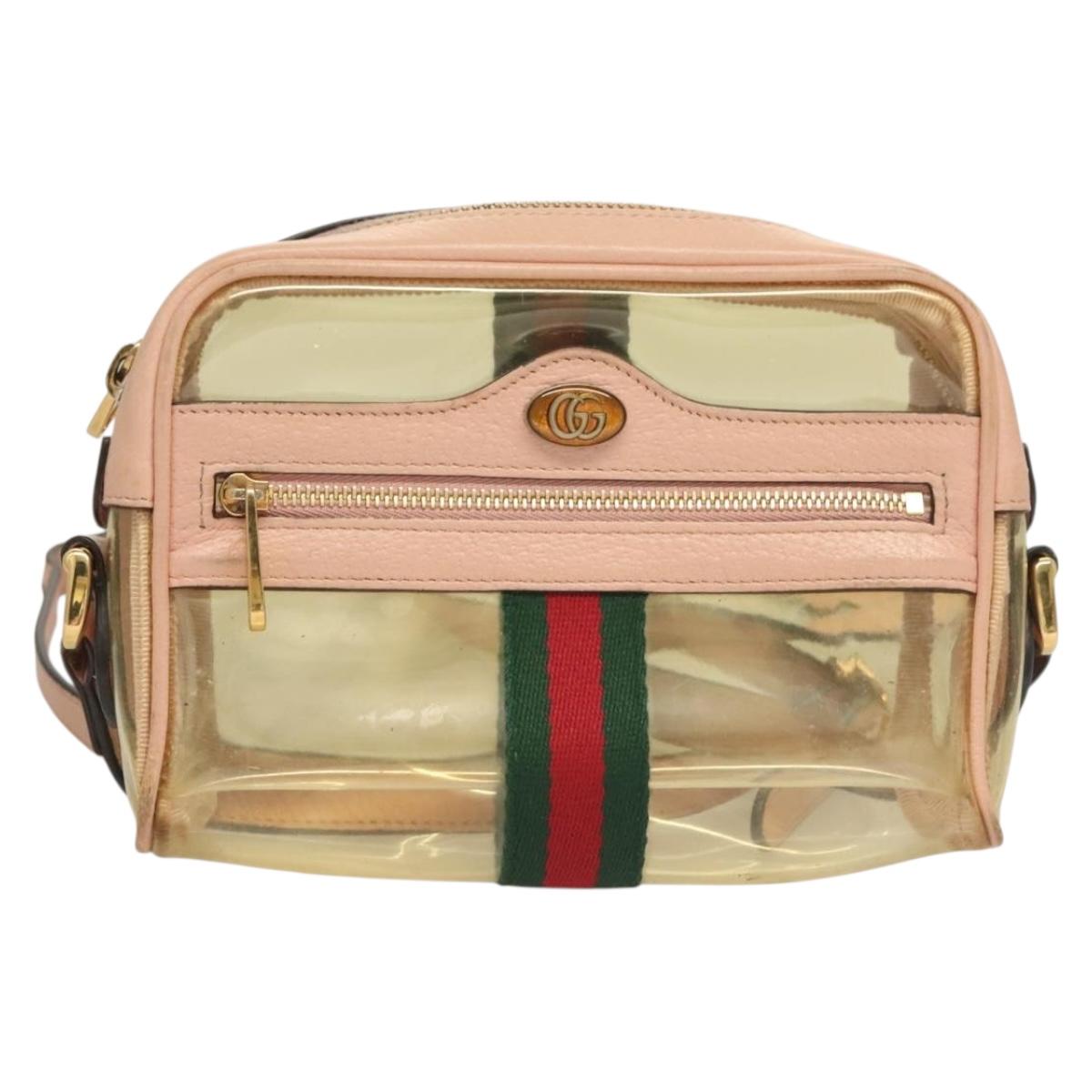 GUCCI Web Sherry Line Shoulder Bag Vinyl Clear Red Green 517350 Auth 135994