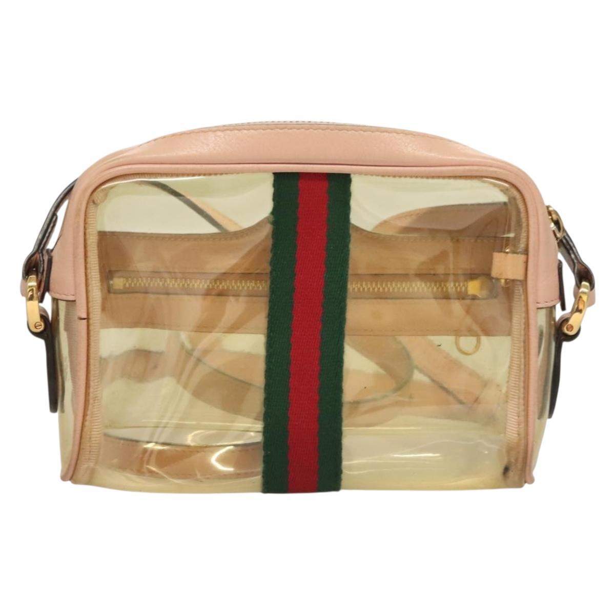 GUCCI Web Sherry Line Shoulder Bag Vinyl Clear Red Green 517350 Auth 135994