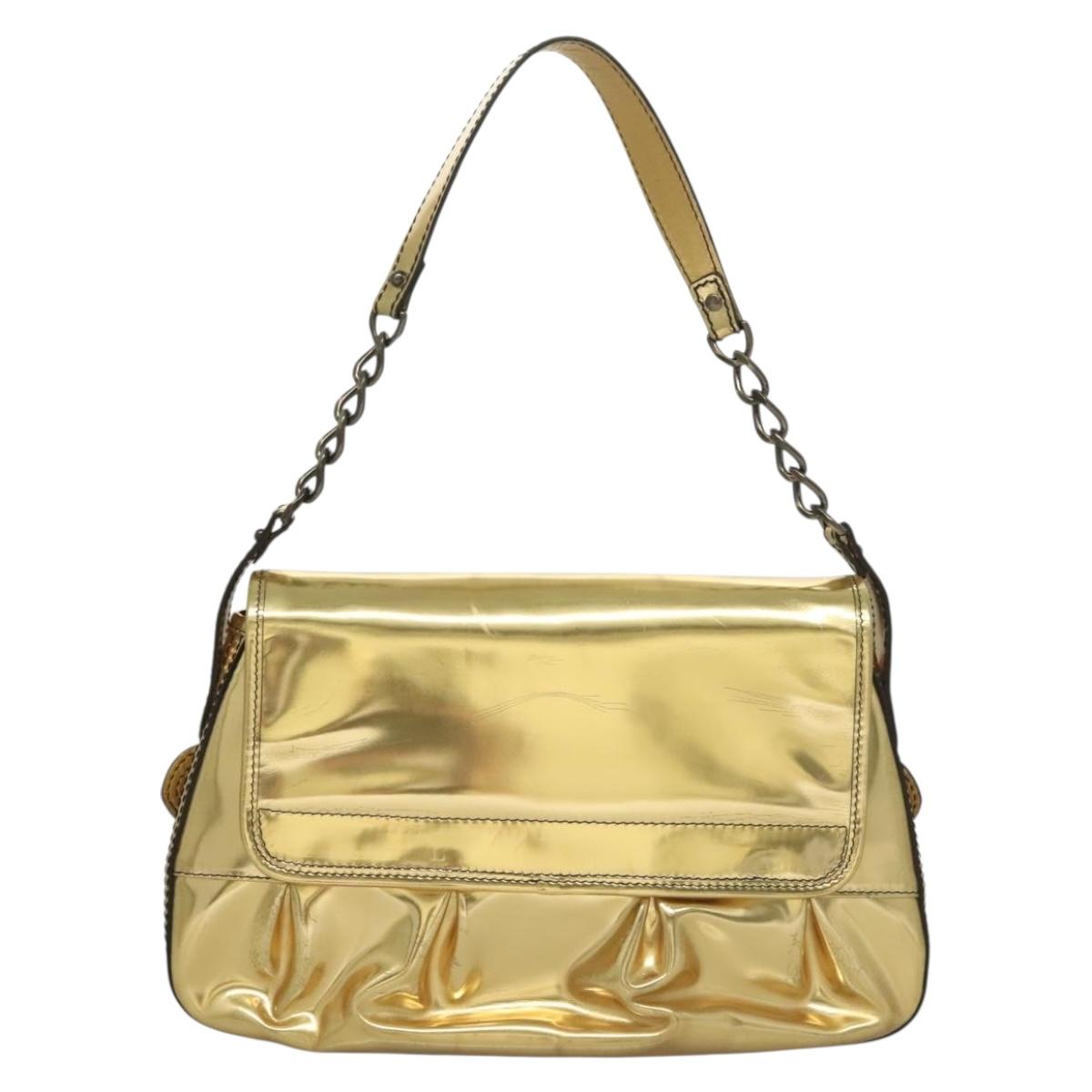 FENDI Chain Shoulder Bag Leather Gold Auth 135997