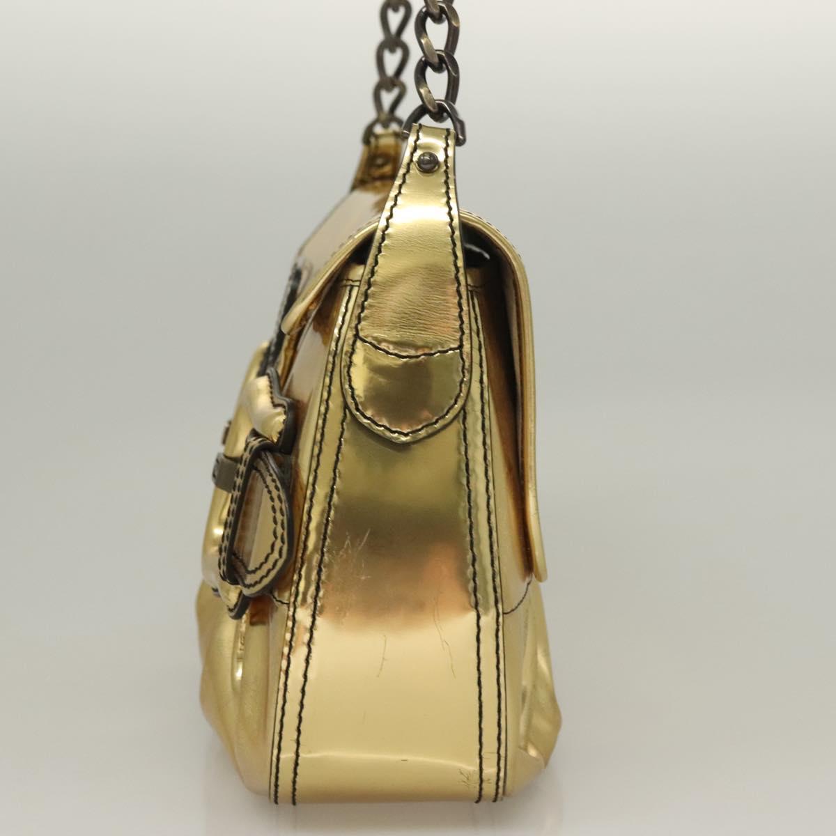 FENDI Chain Shoulder Bag Leather Gold Auth 135997