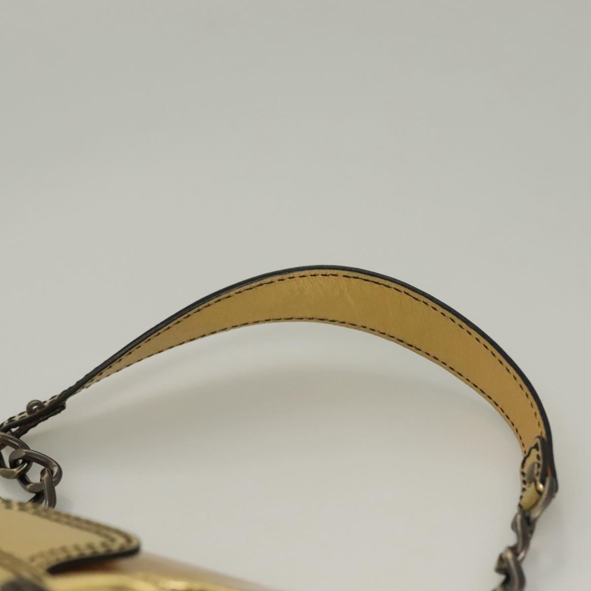 FENDI Chain Shoulder Bag Leather Gold Auth 135997