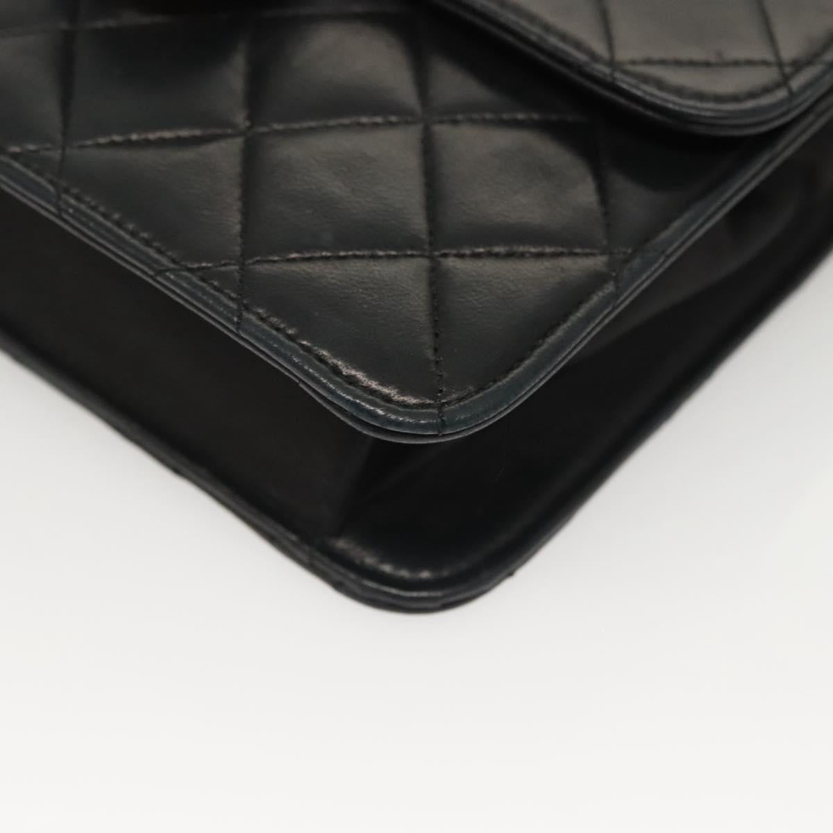 CHANEL Matelasse Chain Shoulder Bag Lamb Skin Black Gold CC Auth 136000