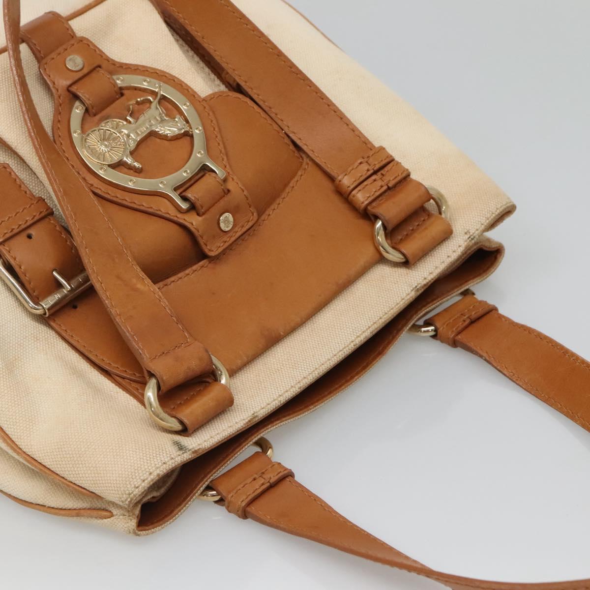 CELINE Tote Bag Canvas Leather Beige Brown gold Auth 136020