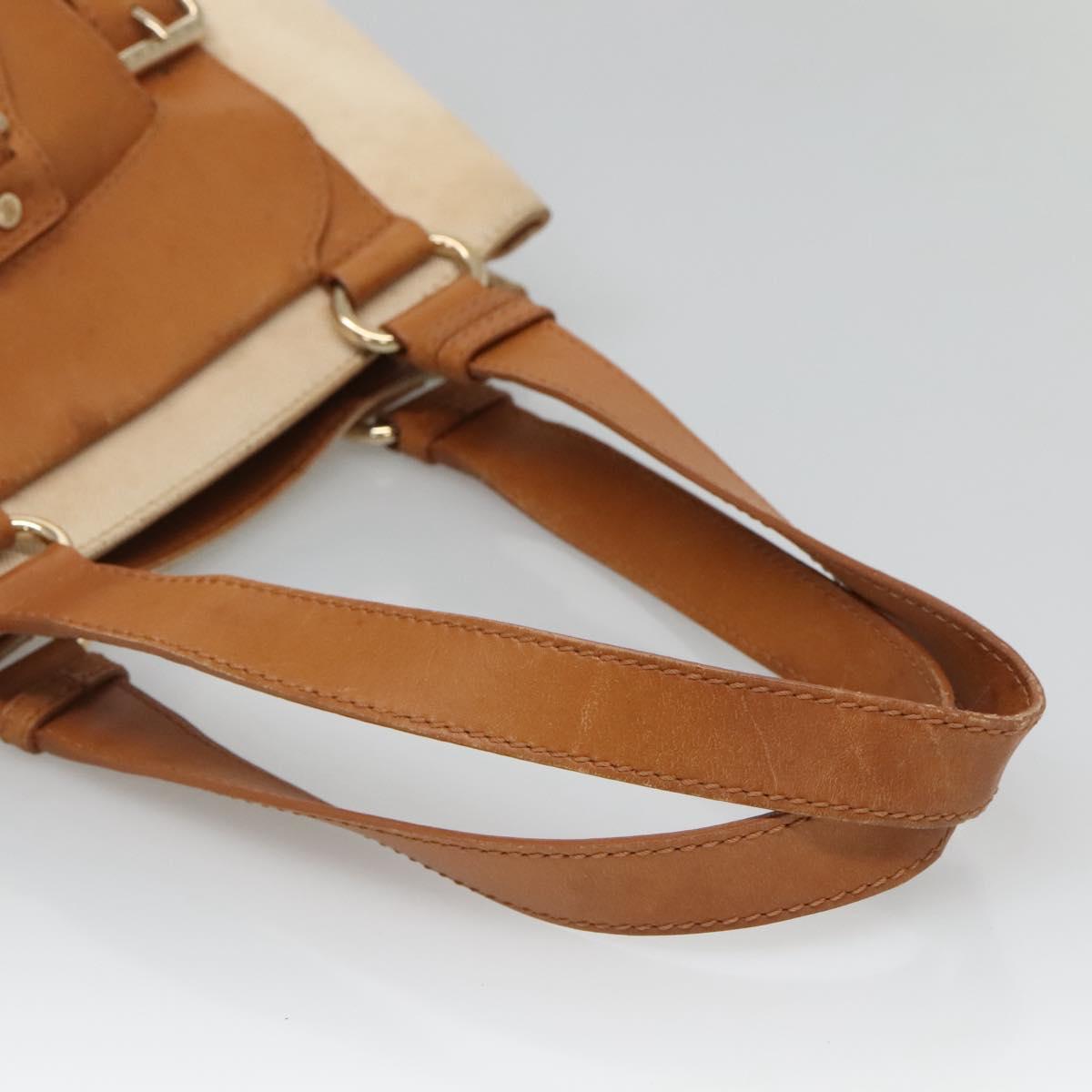 CELINE Tote Bag Canvas Leather Beige Brown gold Auth 136020