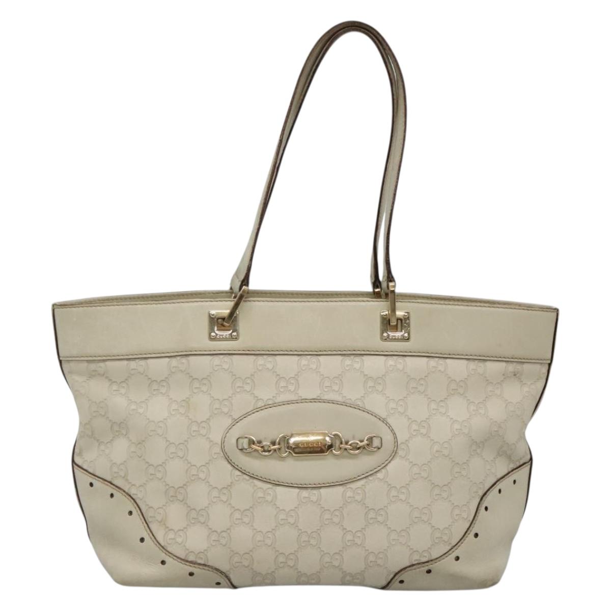 GUCCI GG Canvas Guccissima Tote Bag Leather Ivory Gold 145993 Auth 136024