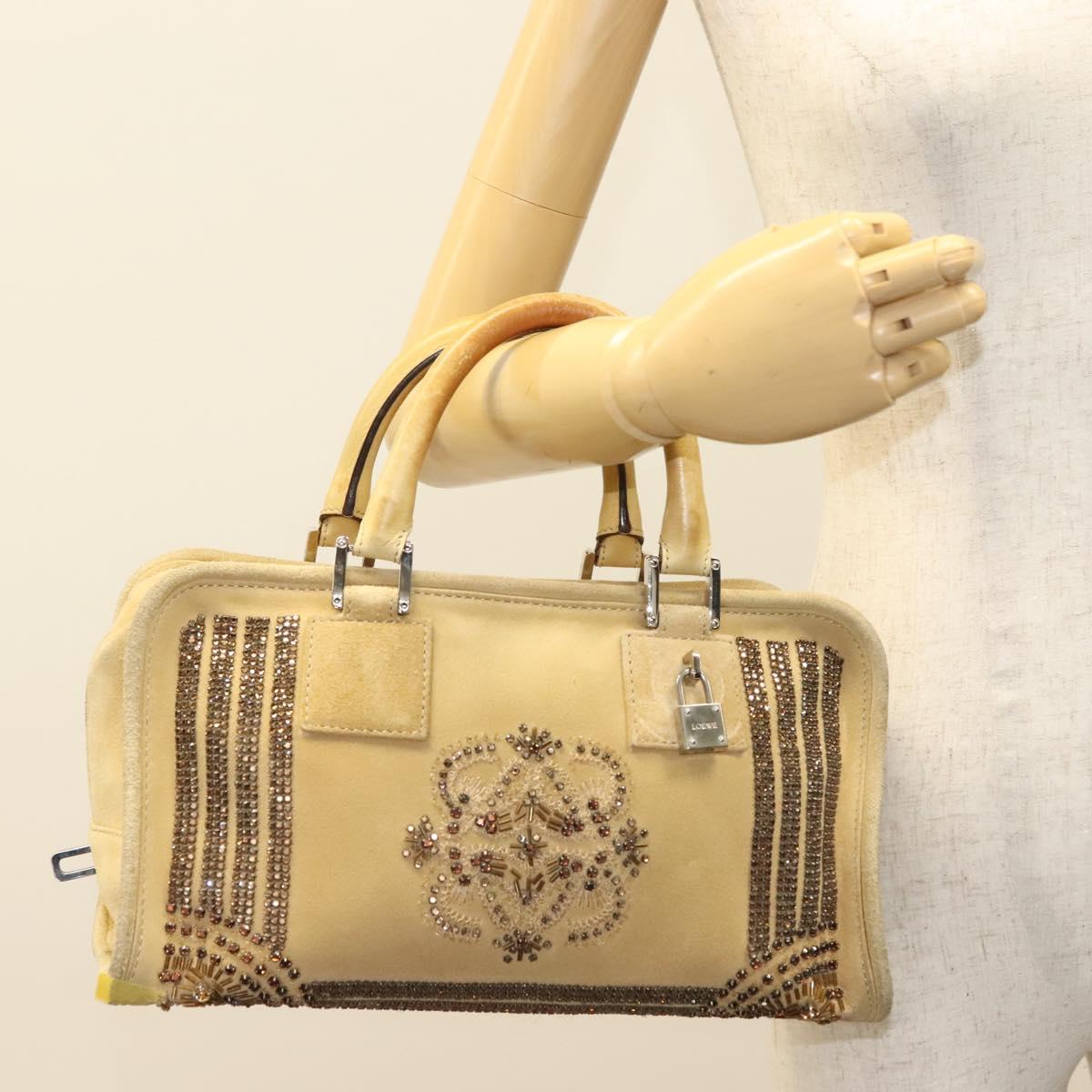 LOEWE Amazona 30 Hand Bag Suede Beige Silver Auth 136044