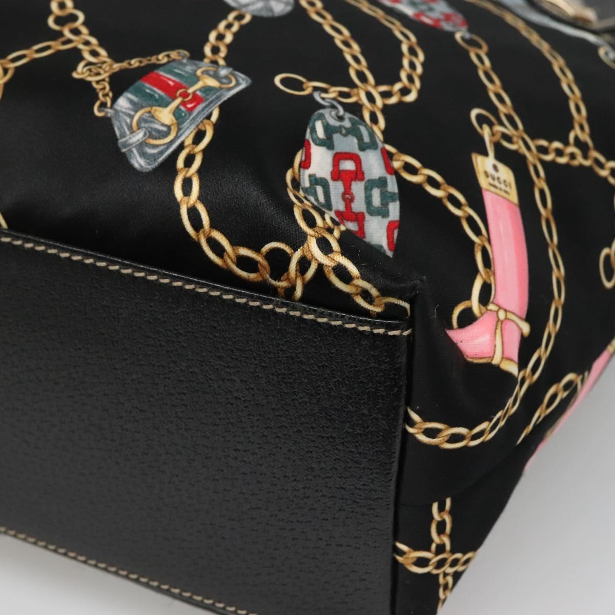 GUCCI Tote Bag Satin Black Gold 153009 Auth 136048