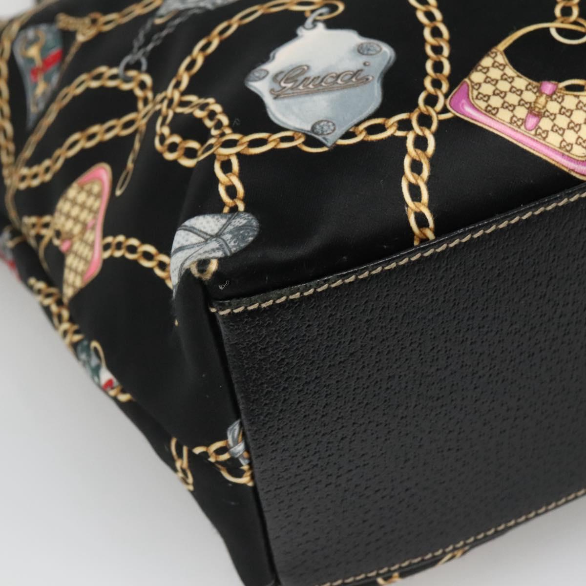 GUCCI Tote Bag Satin Black Gold 153009 Auth 136048