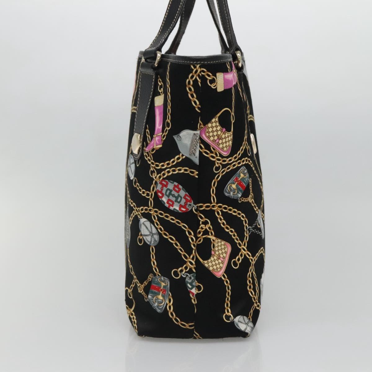 GUCCI Tote Bag Satin Black Gold 153009 Auth 136048