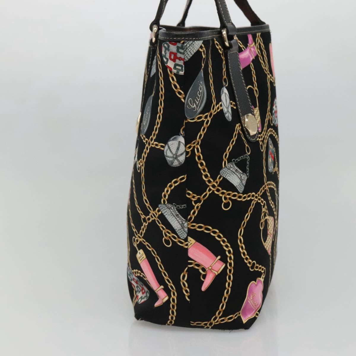 GUCCI Tote Bag Satin Black Gold 153009 Auth 136048