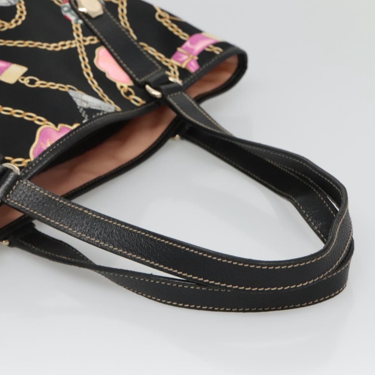 GUCCI Tote Bag Satin Black Gold 153009 Auth 136048