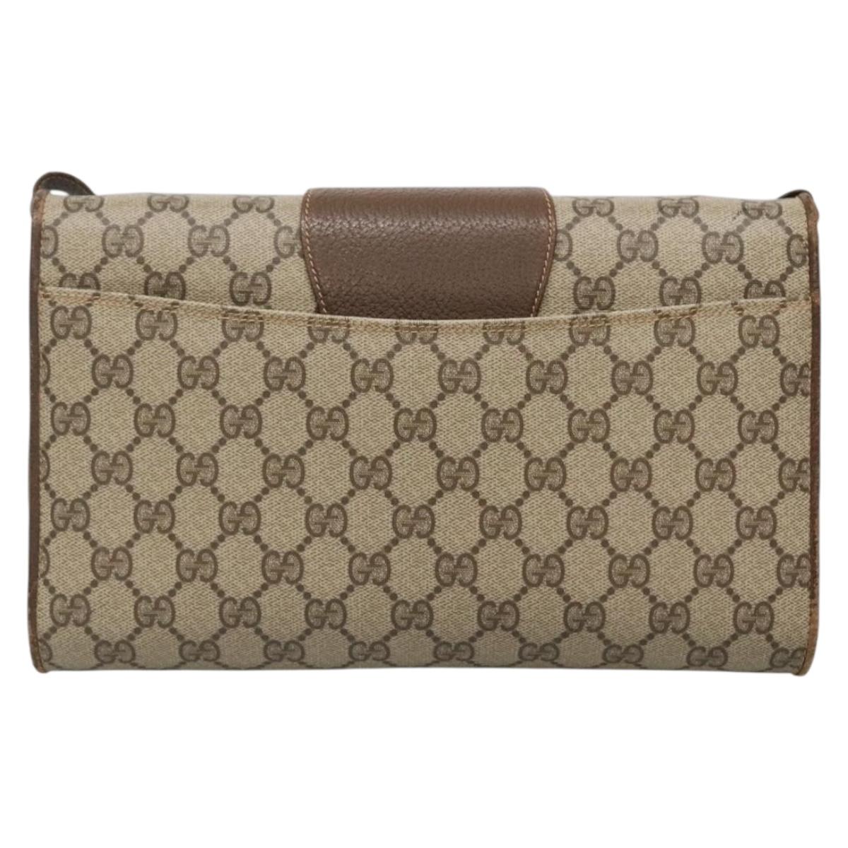 GUCCI GG Supreme Web Sherry Line Bag PVC Beige Gold 904 02 050 Auth 136049