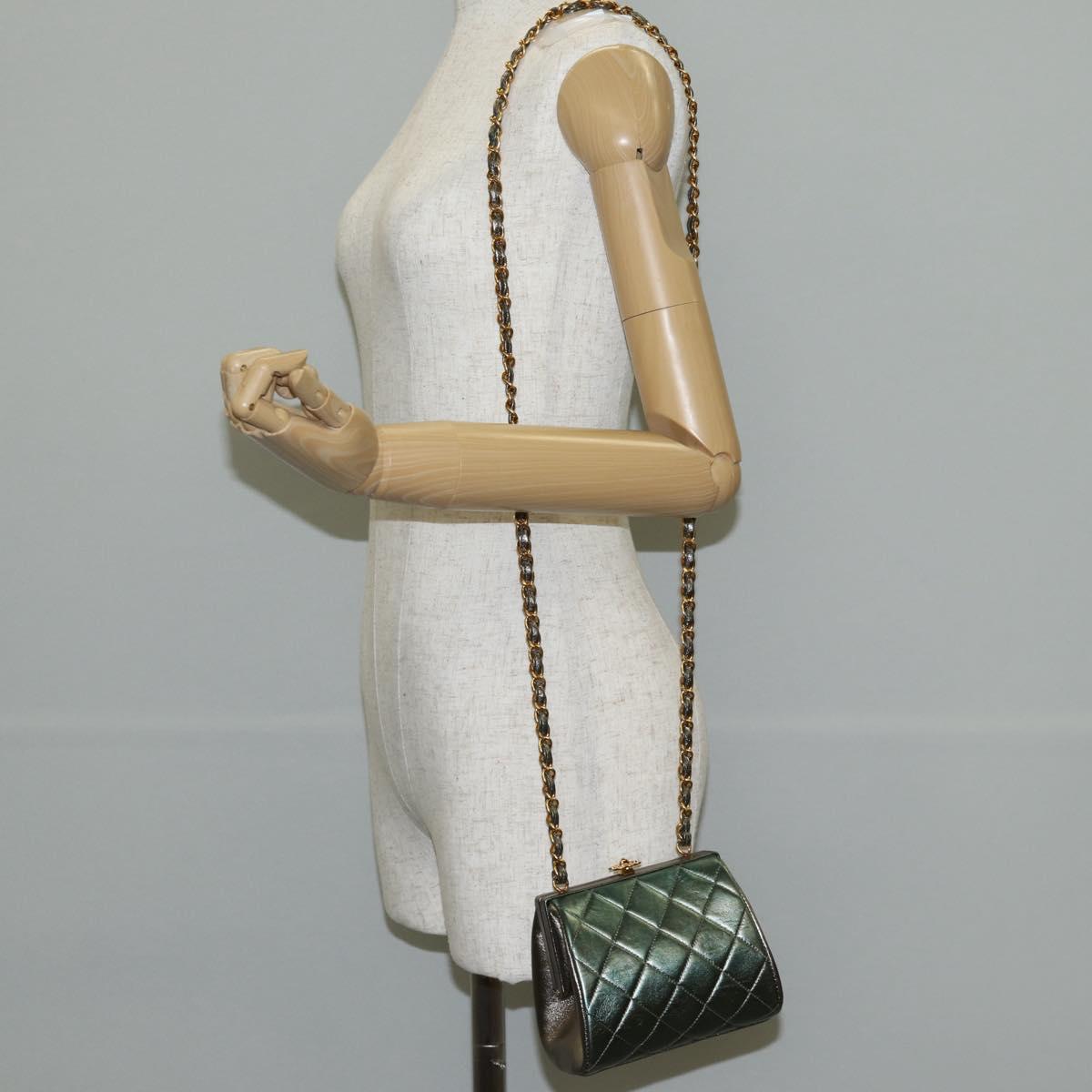CHANEL Matelasse Chain Shoulder Bag Leather Green CC Auth 136053SAV