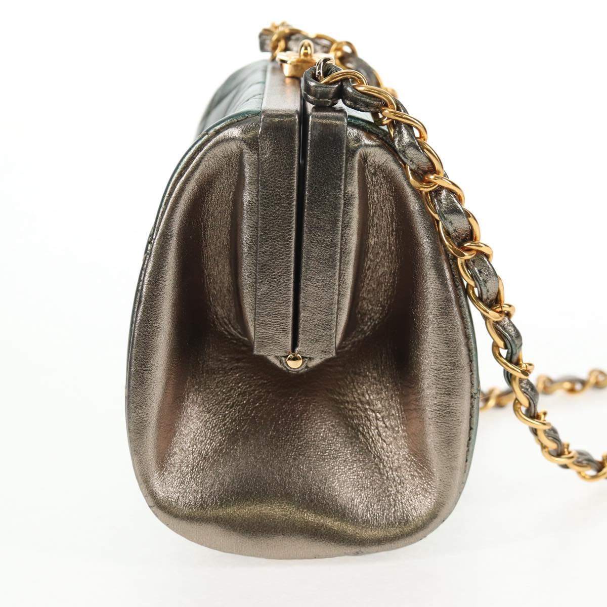CHANEL Matelasse Chain Shoulder Bag Leather Green CC Auth 136053V