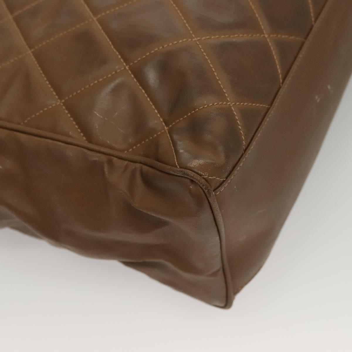 CHANEL Matelasse Chain Tote Bag Patent leather Brown Gold CC Auth 136055