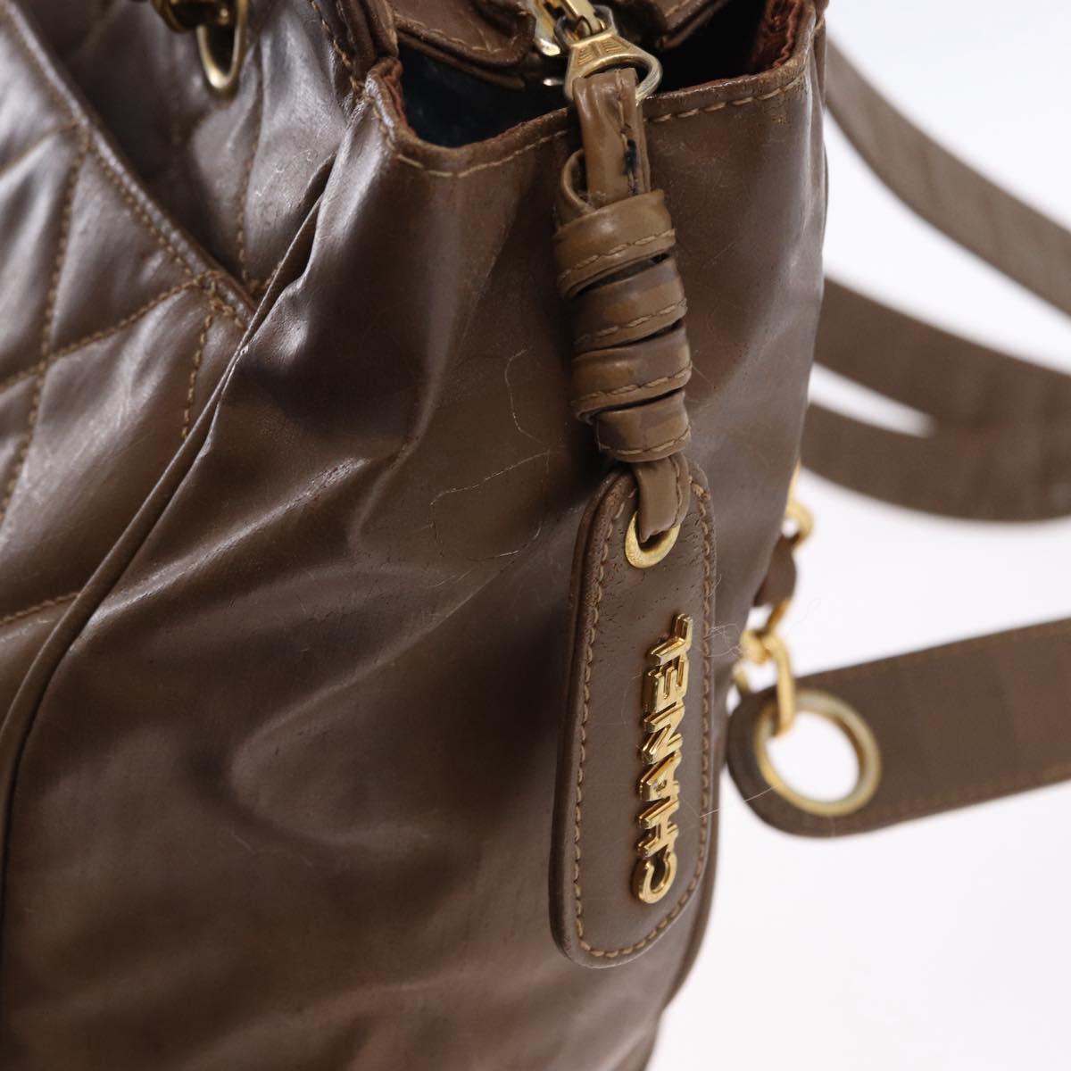 CHANEL Matelasse Chain Tote Bag Patent leather Brown Gold CC Auth 136055