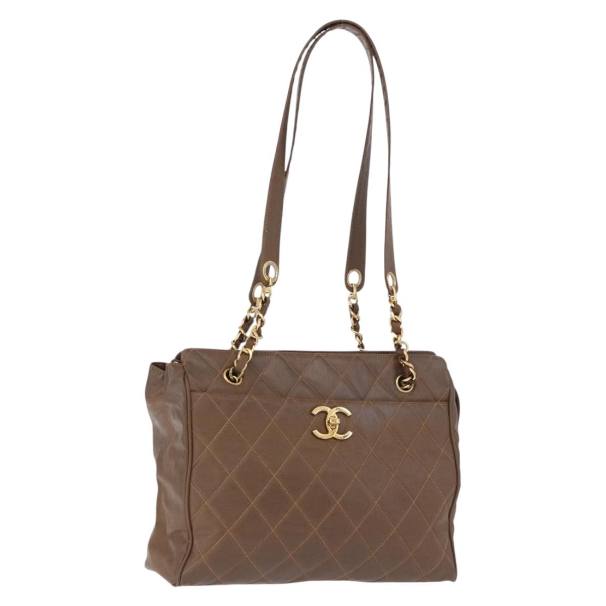 CHANEL Matelasse Chain Tote Bag Patent leather Brown Gold CC Auth 136055