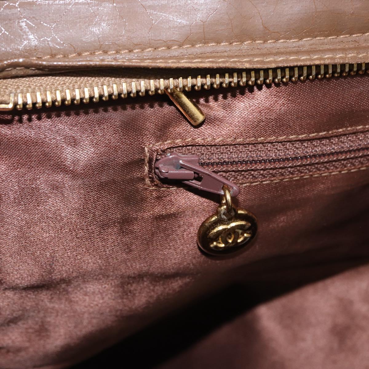 CHANEL Matelasse Chain Tote Bag Patent leather Brown Gold CC Auth 136055