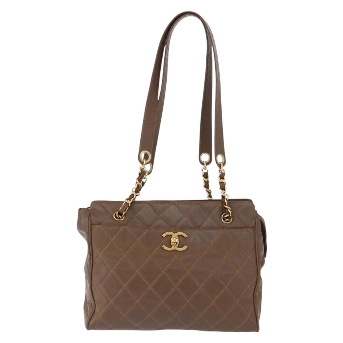 CHANEL Matelasse Chain Tote Bag Patent leather Brown Gold CC Auth 136055