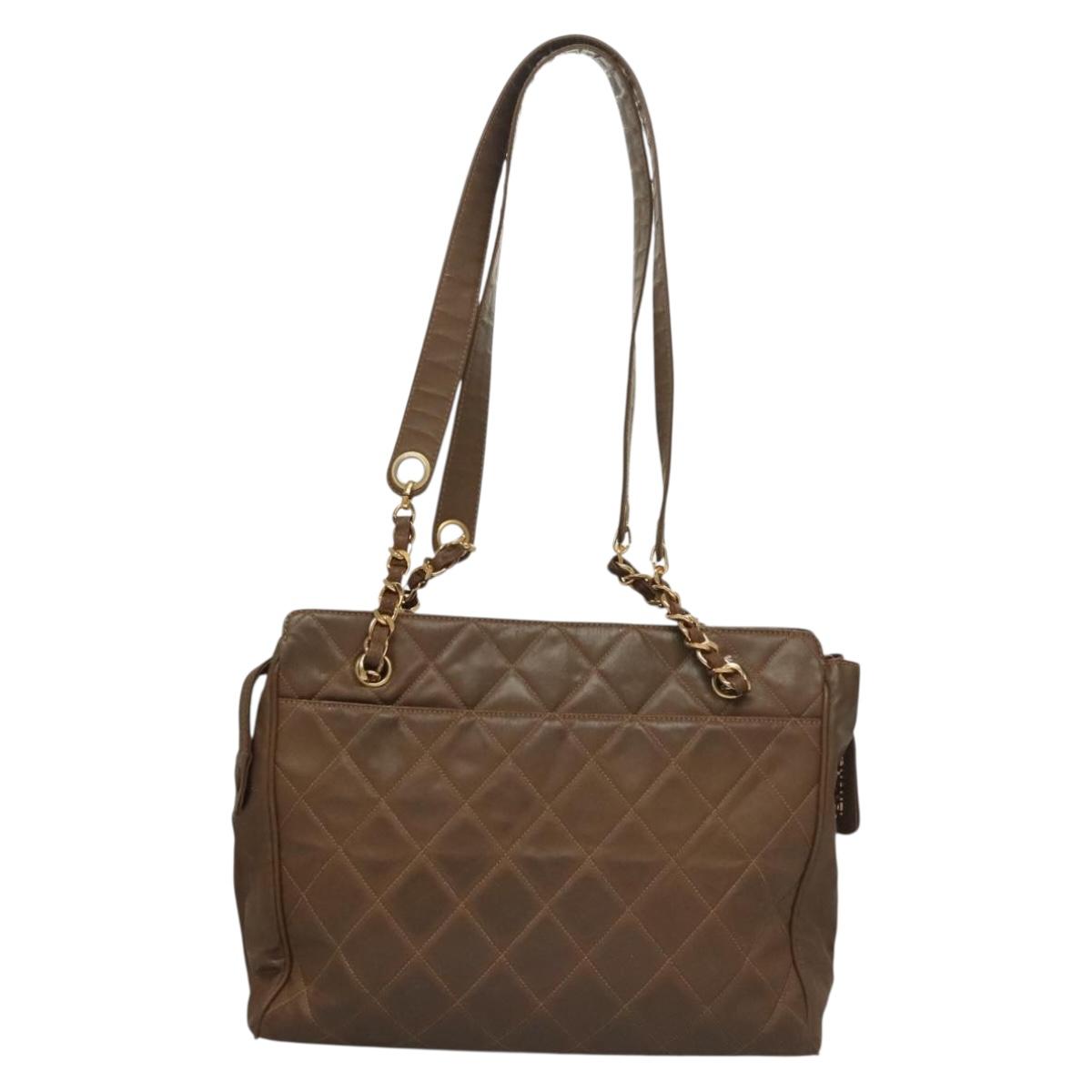 CHANEL Matelasse Chain Tote Bag Patent leather Brown Gold CC Auth 136055