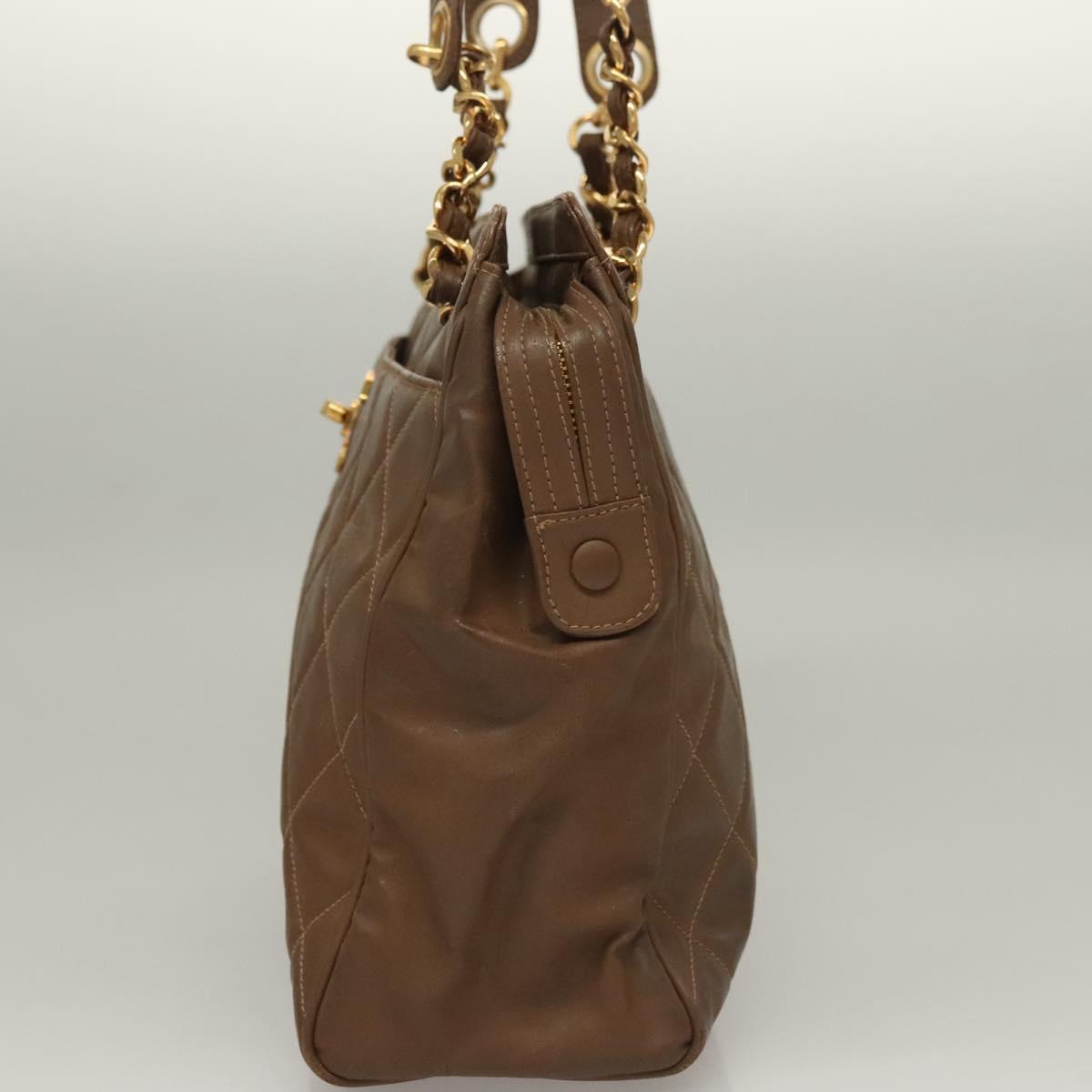 CHANEL Matelasse Chain Tote Bag Patent leather Brown Gold CC Auth 136055