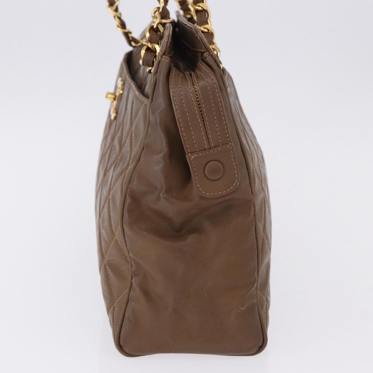 CHANEL Matelasse Chain Tote Bag Patent leather Brown Gold CC Auth 136055