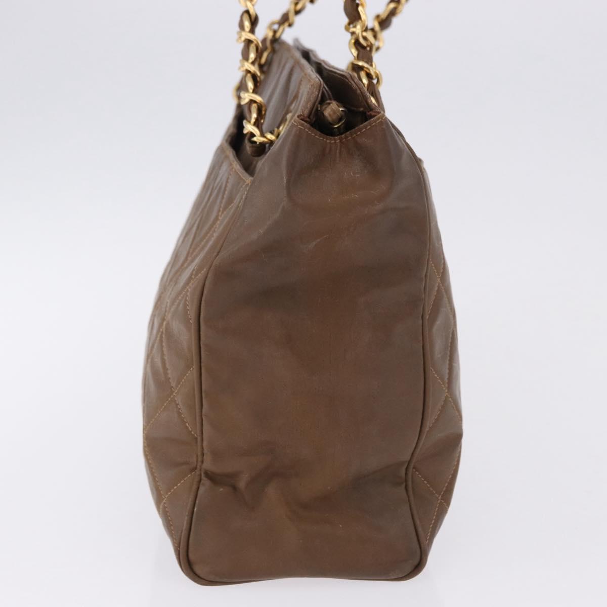 CHANEL Matelasse Chain Tote Bag Patent leather Brown Gold CC Auth 136055