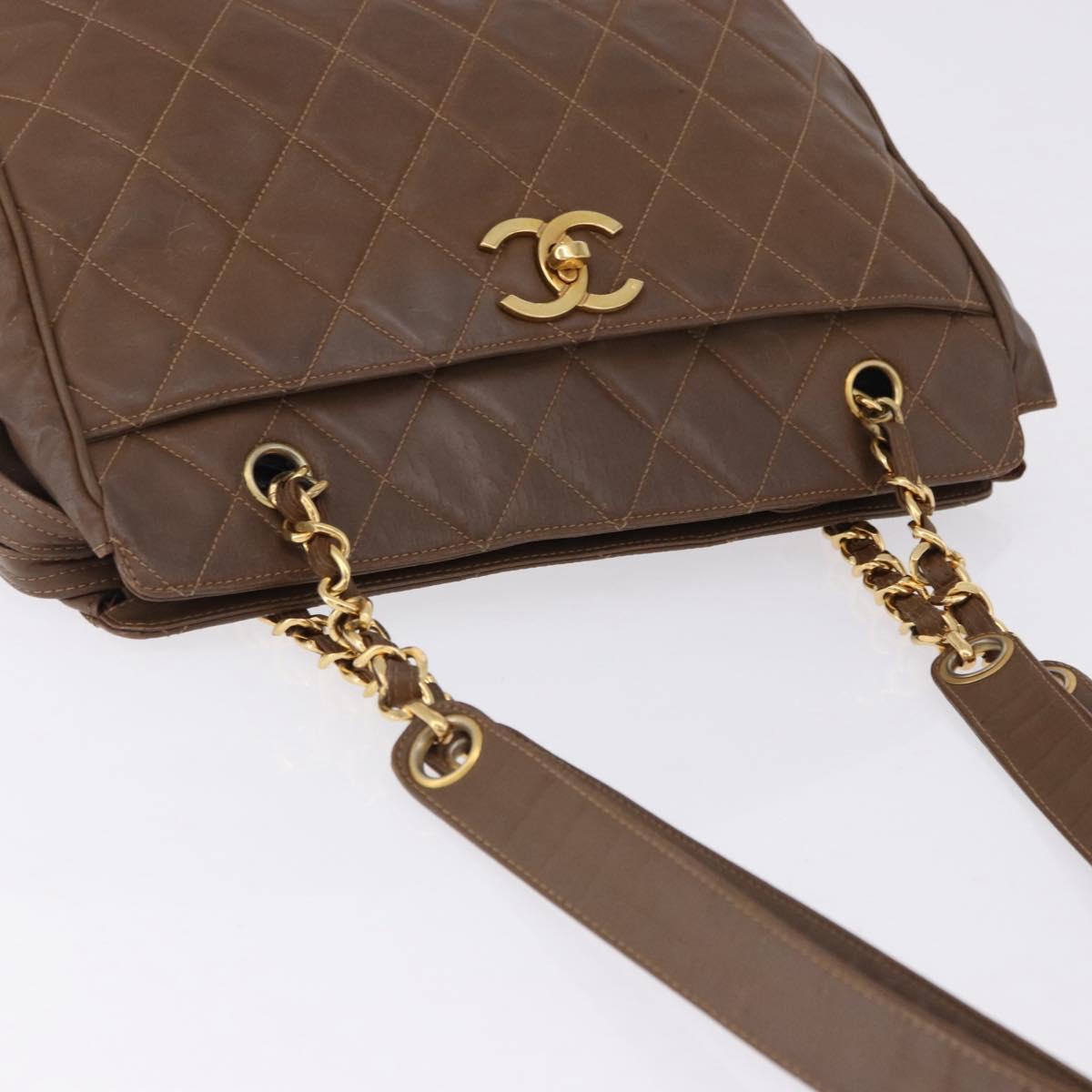 CHANEL Matelasse Chain Tote Bag Patent leather Brown Gold CC Auth 136055