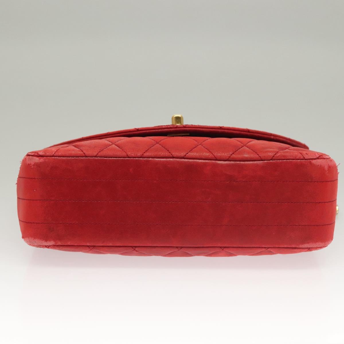 CHANEL Matelasse Chain Shoulder Bag Lamb Skin Red Gold CC Auth 136059