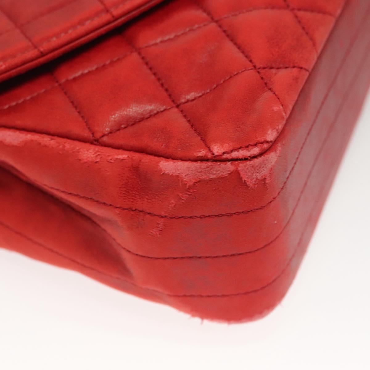 CHANEL Matelasse Chain Shoulder Bag Lamb Skin Red Gold CC Auth 136059