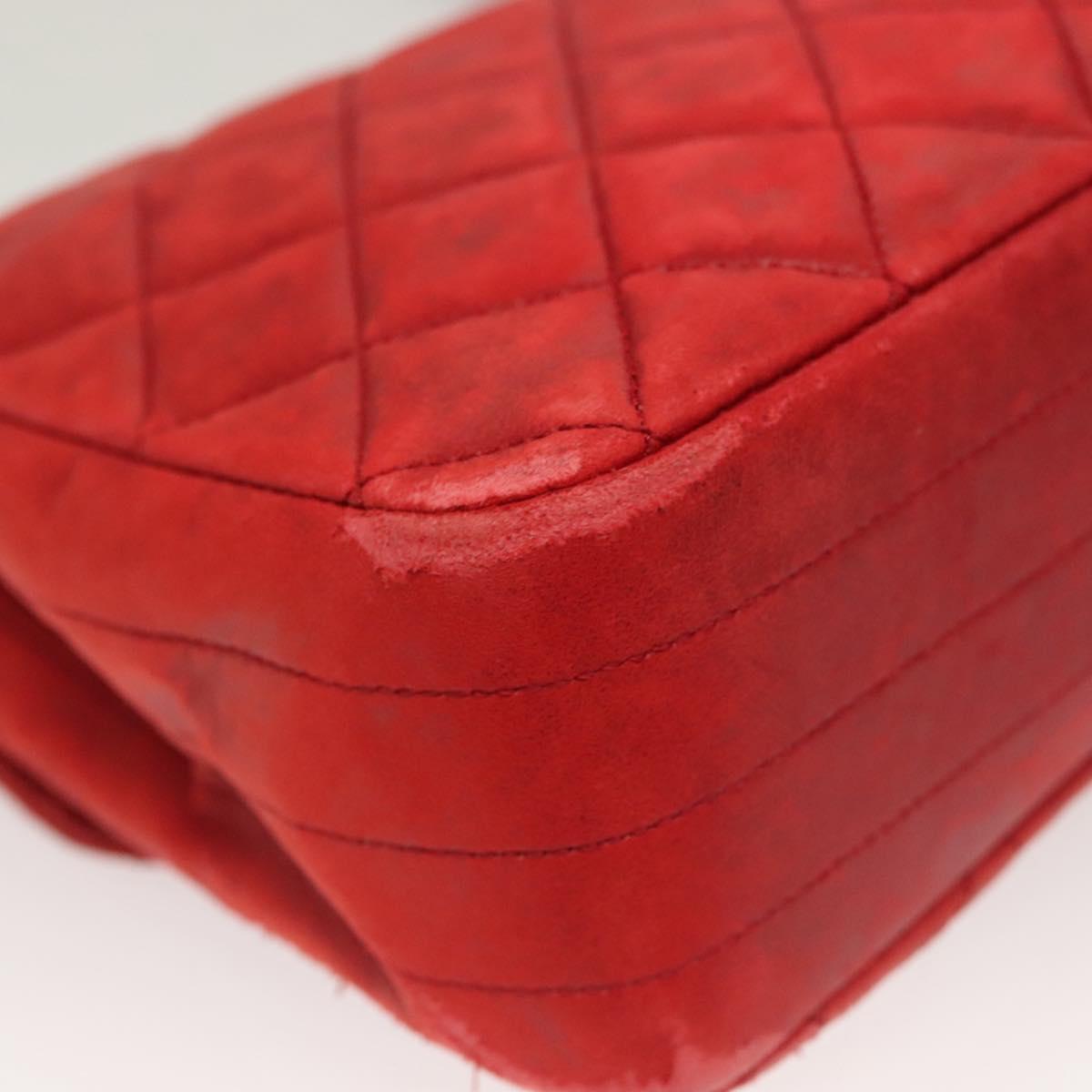 CHANEL Matelasse Chain Shoulder Bag Lamb Skin Red Gold CC Auth 136059