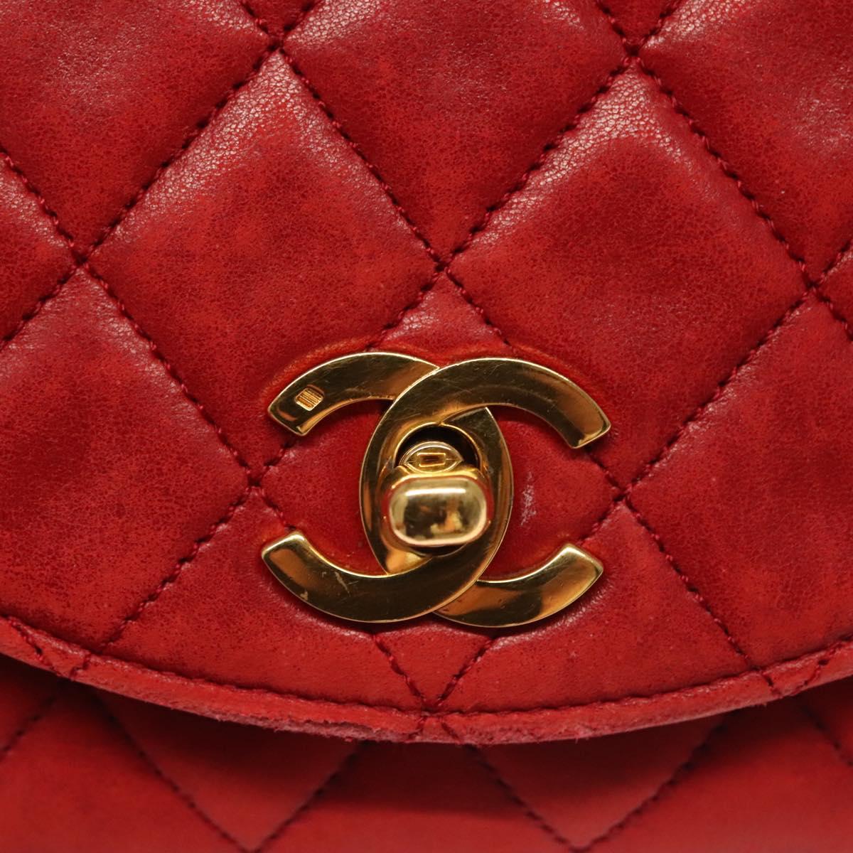 CHANEL Matelasse Chain Shoulder Bag Lamb Skin Red Gold CC Auth 136059