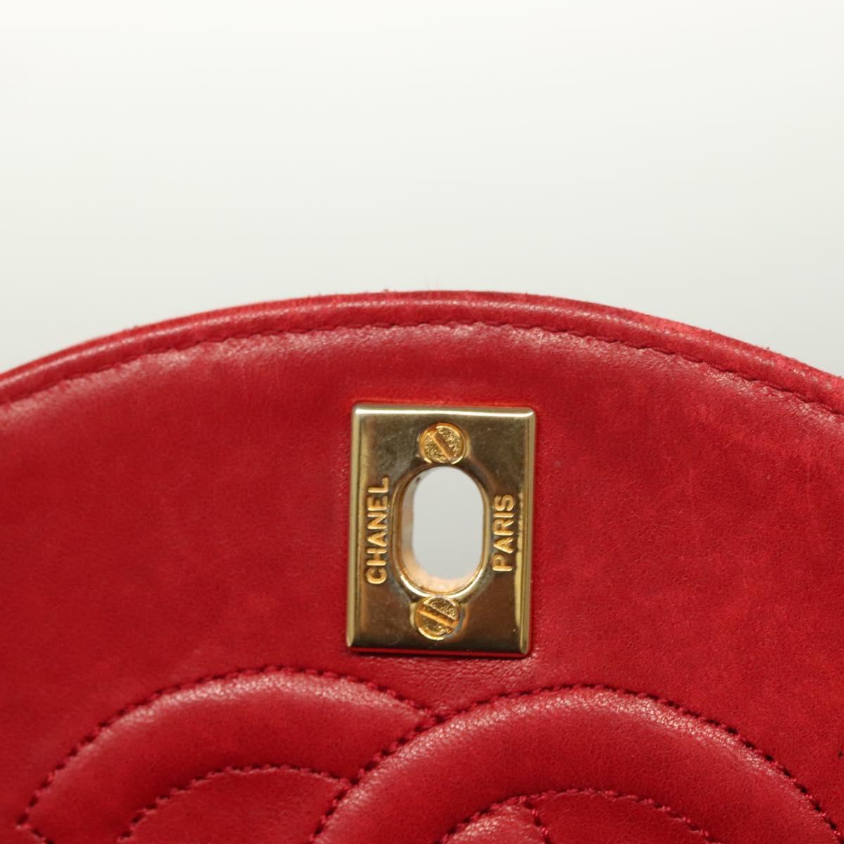 CHANEL Matelasse Chain Shoulder Bag Lamb Skin Red Gold CC Auth 136059