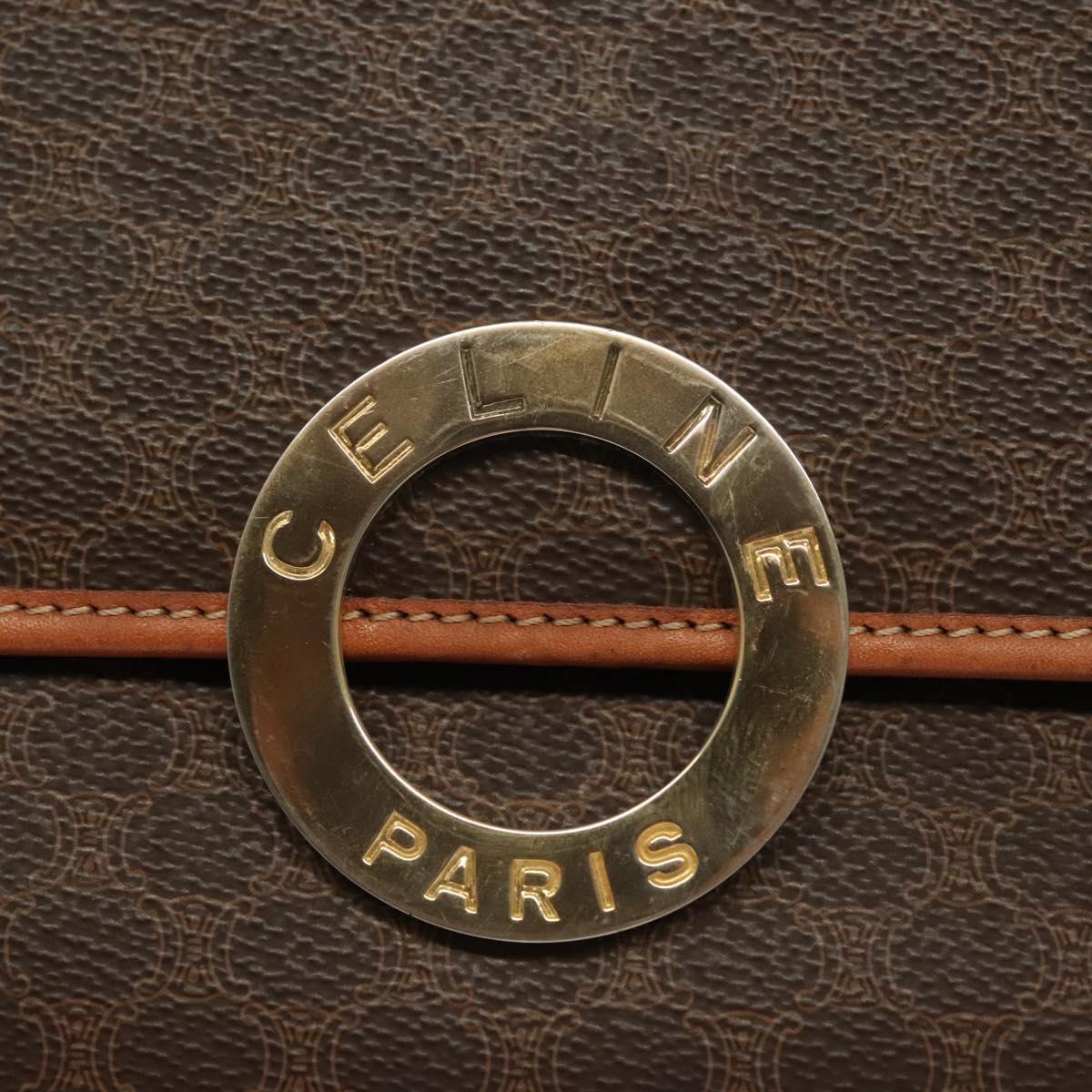 CELINE Macadam Canvas Shoulder Bag PVC Leather Brown Gold Auth 136068