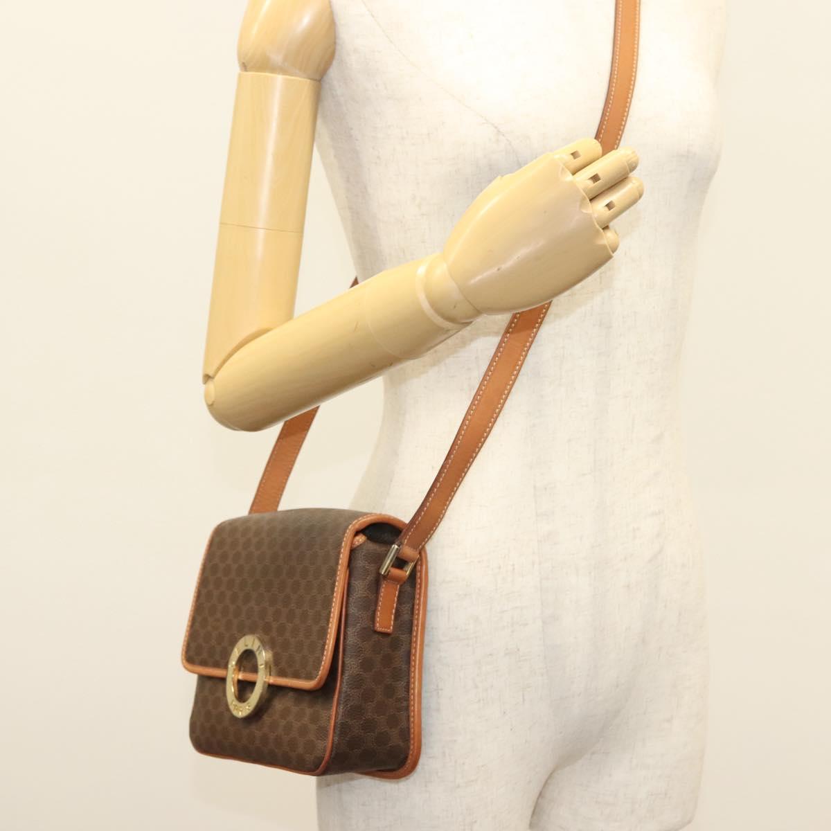 CELINE Macadam Canvas Shoulder Bag PVC Leather Brown Gold Auth 136068