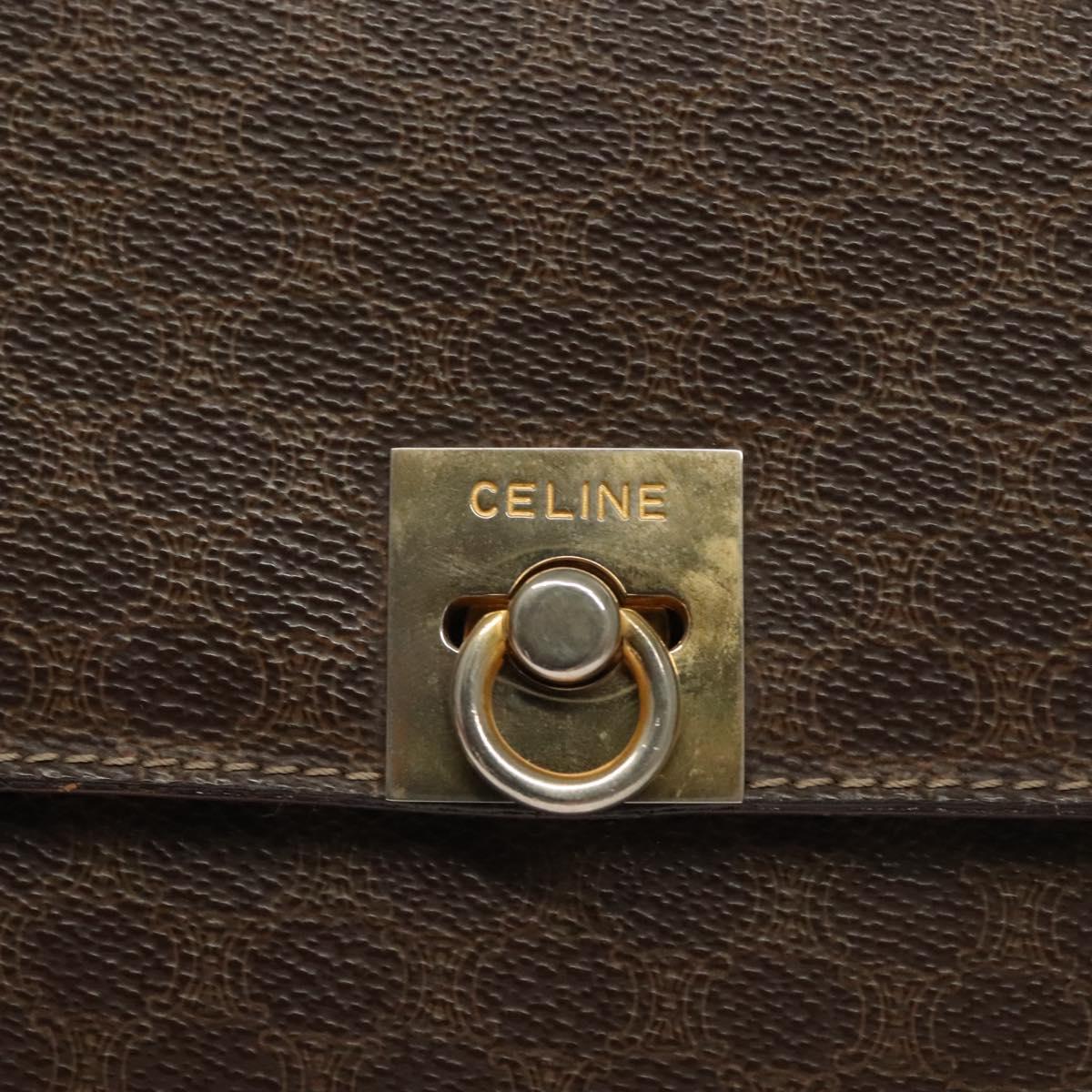CELINE Macadam Canvas Hand Bag PVC Leather Brown Gold Auth 136069